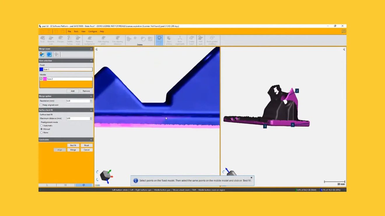 Demonstration of software features for alignment and filling holes