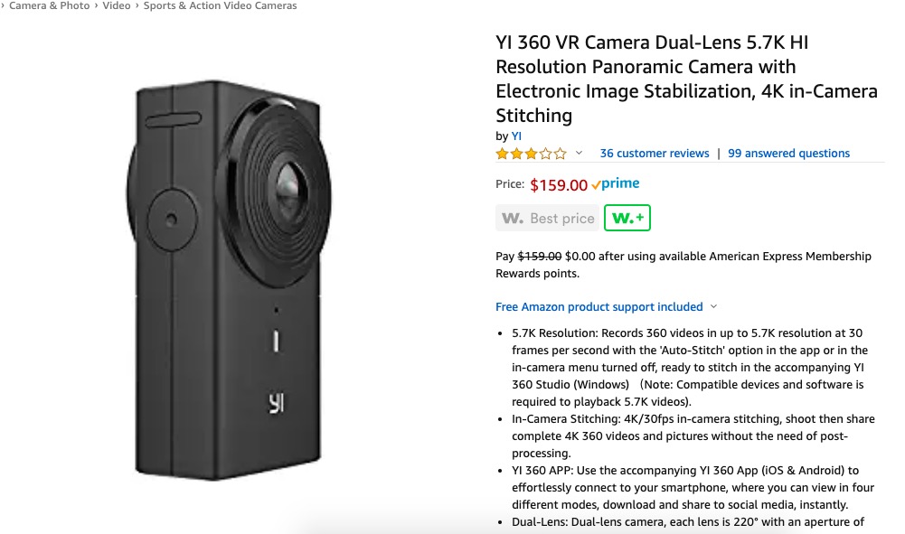 Yi 360 VR discount $159