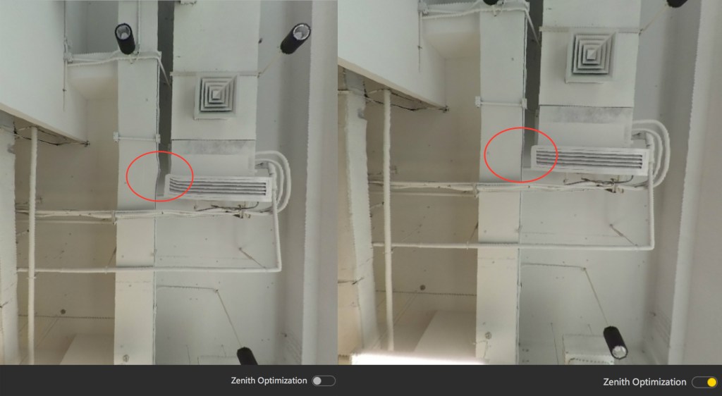 Insta360 v 2.0 Zenith Optimization comparison